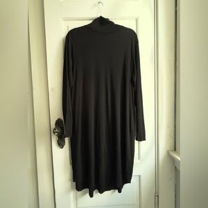Eileen Fisher Mock Neck Silk Black Long Sleeve Dress